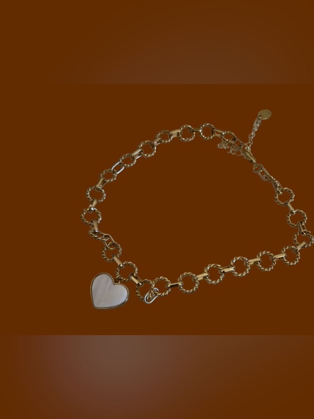 Time and Tru Gold-Tone Chain Necklace with White Heart Pendant